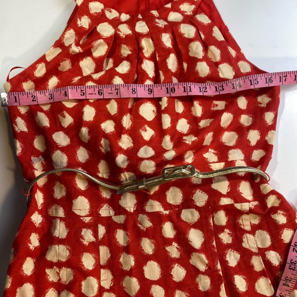 Eliza J Redish/Orange & White Polka Dot Sleeveless A-Line Dress W/Silver Belt 8 - Picture 13 of 16
